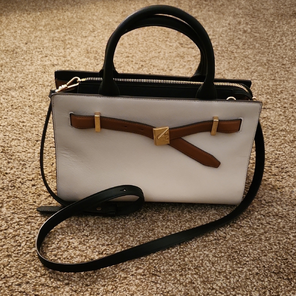 Elegant White and Brown Handbag